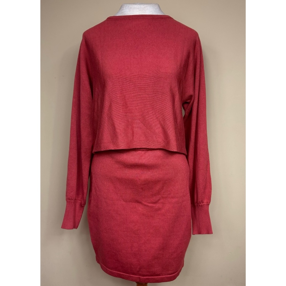 Fashion Elegant Puff Sleeve Knit Skirt Set in Rust Size Small - Picture 2 of 14